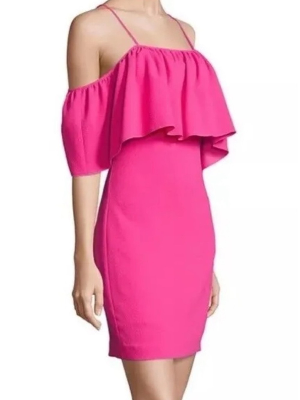 Trina Turk Aloha Crepe Off Shoulder Ruffle Pink Dress Size 2
